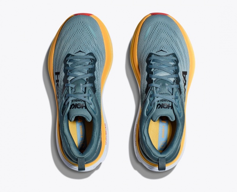 HOKA Bondi 8 Men's Running Shoes Dark Blue / Yellow | 16325GWAJ