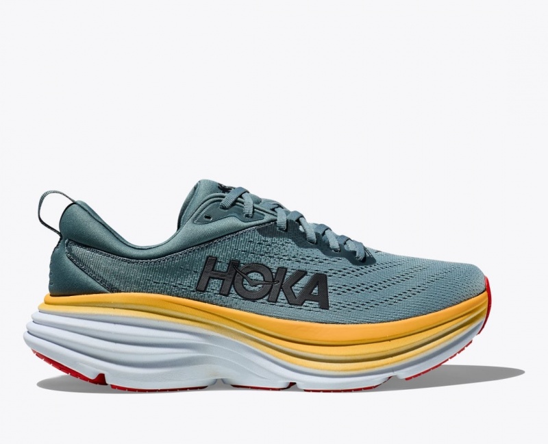 HOKA Bondi 8 Men\'s Running Shoes Dark Blue / Yellow | 16325GWAJ