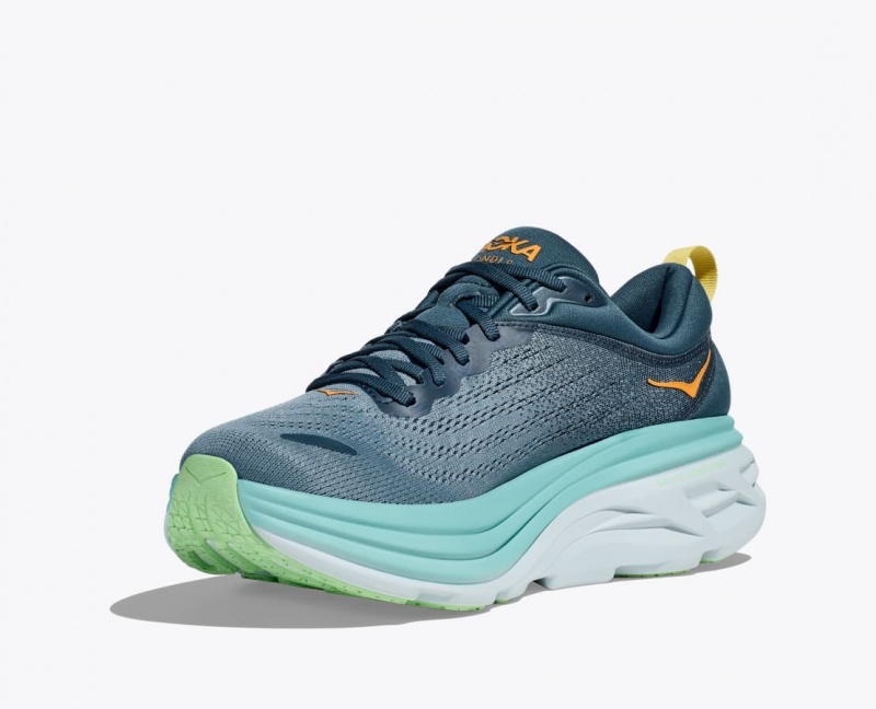 HOKA Bondi 8 Men's Running Shoes Dark Blue / Turquoise | 49137KDPH