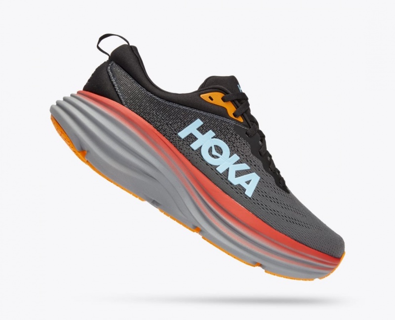 HOKA Bondi 8 Men's Running Shoes Dark Grey / Red / Black | 20934LGCJ