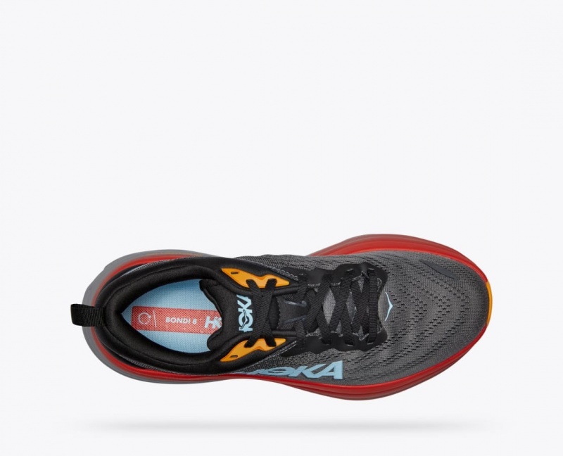 HOKA Bondi 8 Men's Running Shoes Dark Grey / Red / Black | 20934LGCJ