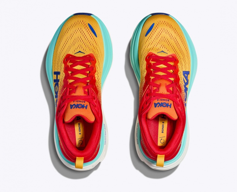 HOKA Bondi 8 Men's Running Shoes Orange / Red / Turquoise | 32018URKJ