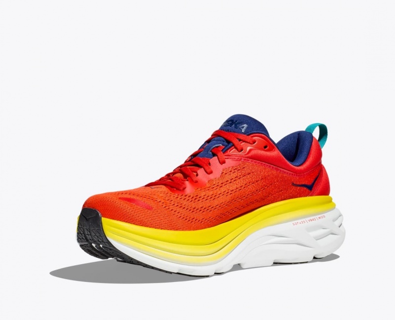 HOKA Bondi 8 Men's Running Shoes Red / Yellow | 94261WAOK