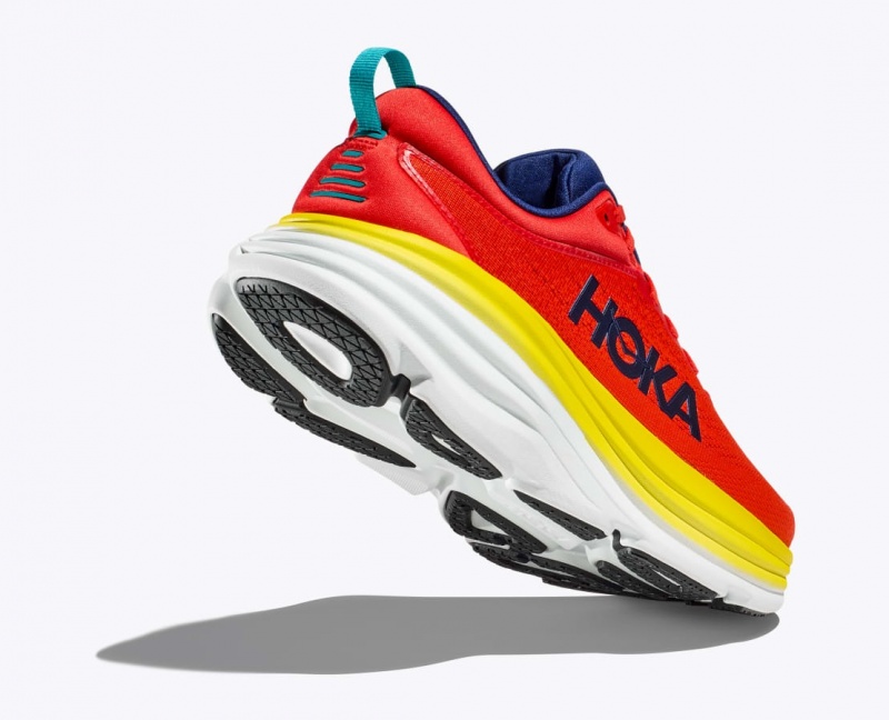 HOKA Bondi 8 Men's Running Shoes Red / Yellow | 94261WAOK