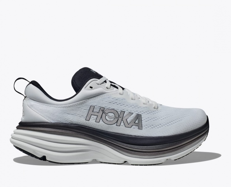 HOKA Bondi 8 Men\'s Running Shoes White / Black | 25184EGTZ