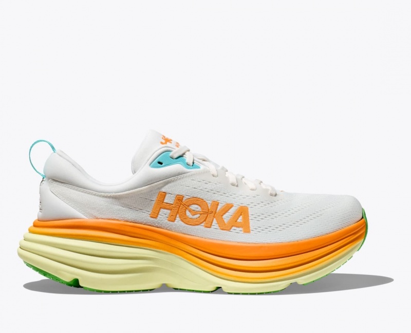 HOKA Bondi 8 Men\'s Running Shoes White / Orange | 71968MHSZ