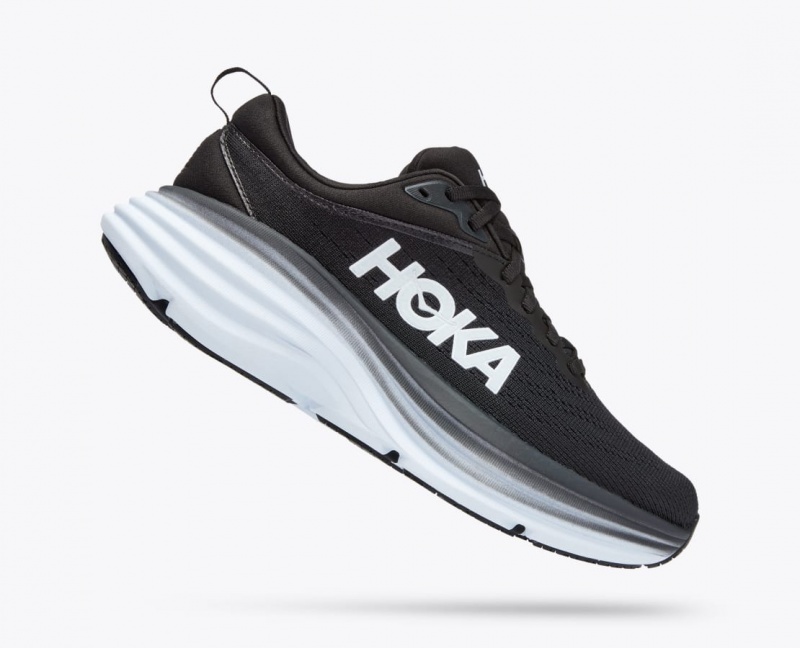 HOKA Bondi 8 Women's Running Shoes Black / White | 83726YKTF