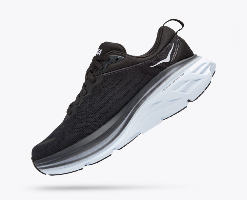 HOKA Bondi 8 Women's Running Shoes Black / White | 83726YKTF