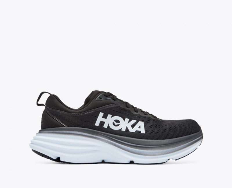 HOKA Bondi 8 Women\'s Running Shoes Black / White | 83726YKTF