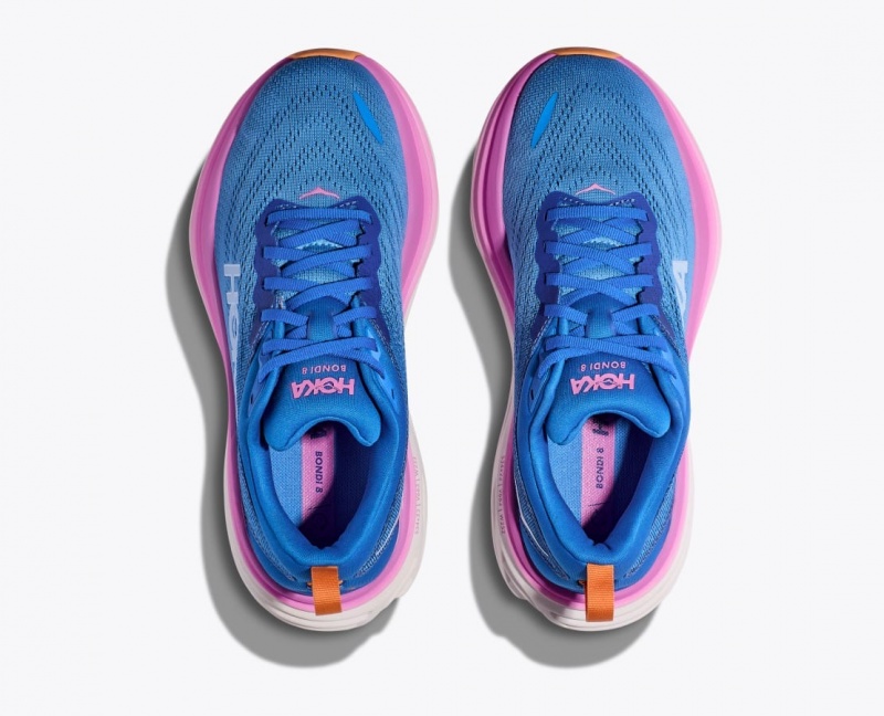 HOKA Bondi 8 Women's Running Shoes Blue / Pink | 14897CYJP