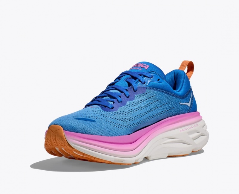 HOKA Bondi 8 Women's Running Shoes Blue / Pink | 14897CYJP