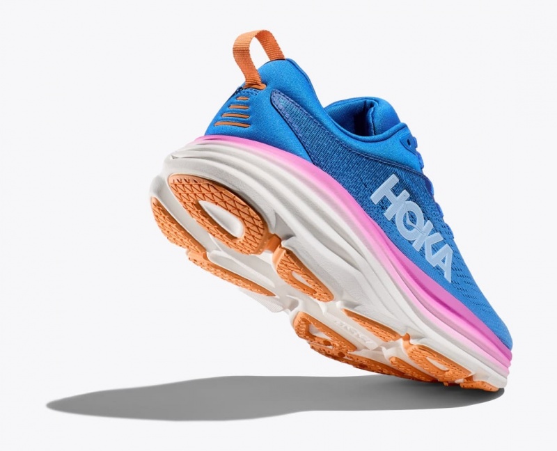 HOKA Bondi 8 Women's Running Shoes Blue / Pink | 14897CYJP