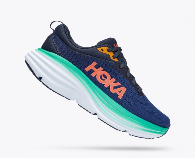 HOKA Bondi 8 Women's Running Shoes Dark Blue / Turquoise | 13746PVTF