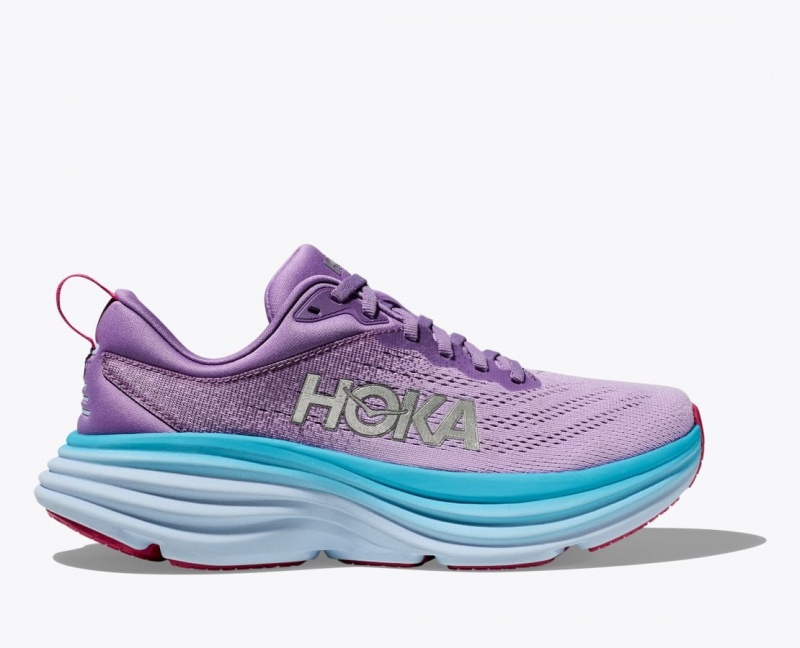 HOKA Bondi 8 Women\'s Running Shoes Purple / Blue | 71863XFRC