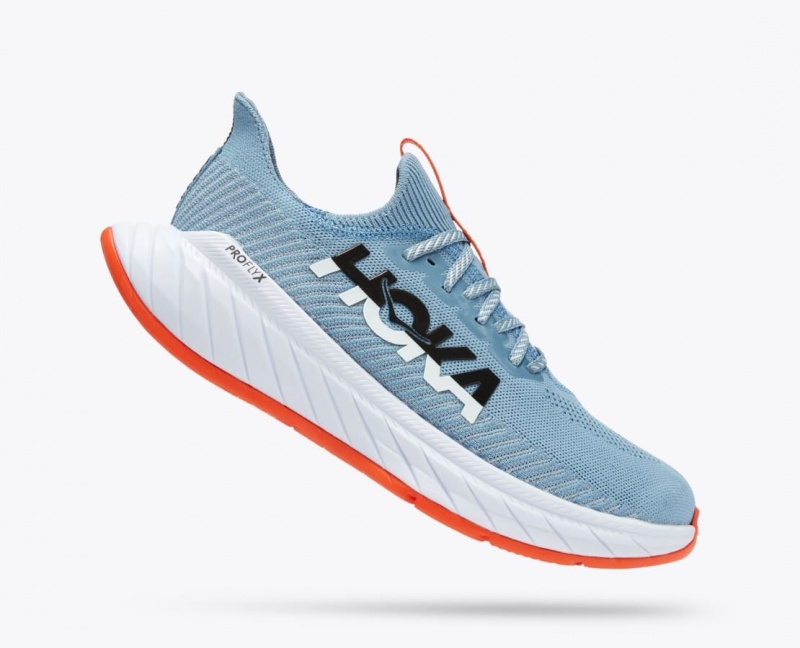 HOKA Carbon X 3 Men's Running Shoes Light Blue / Coral | 67024UBNA