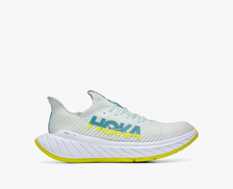 HOKA Carbon X 3 Men\'s Running Shoes White / Green | 82706SHGX