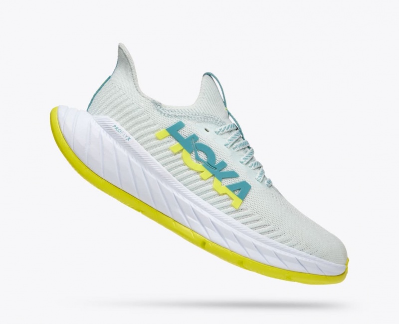 HOKA Carbon X 3 Women's Running Shoes White / Green | 67423VBFY