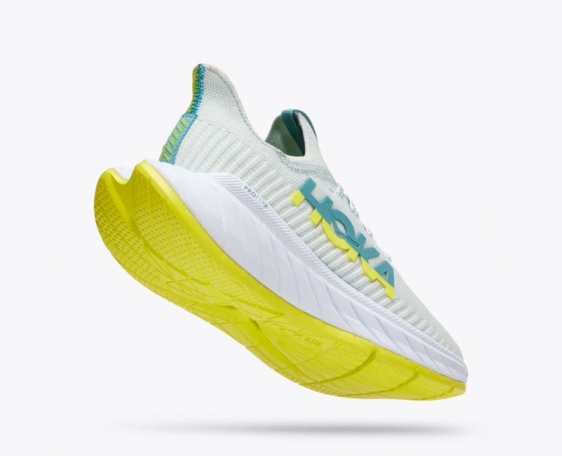 HOKA Carbon X 3 Women's Running Shoes White / Green | 67423VBFY