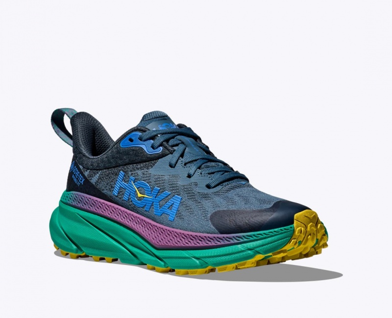 HOKA Challenger 7 GTX Men's Trail Running Shoes Blue / Black / Green | 26398XRJI