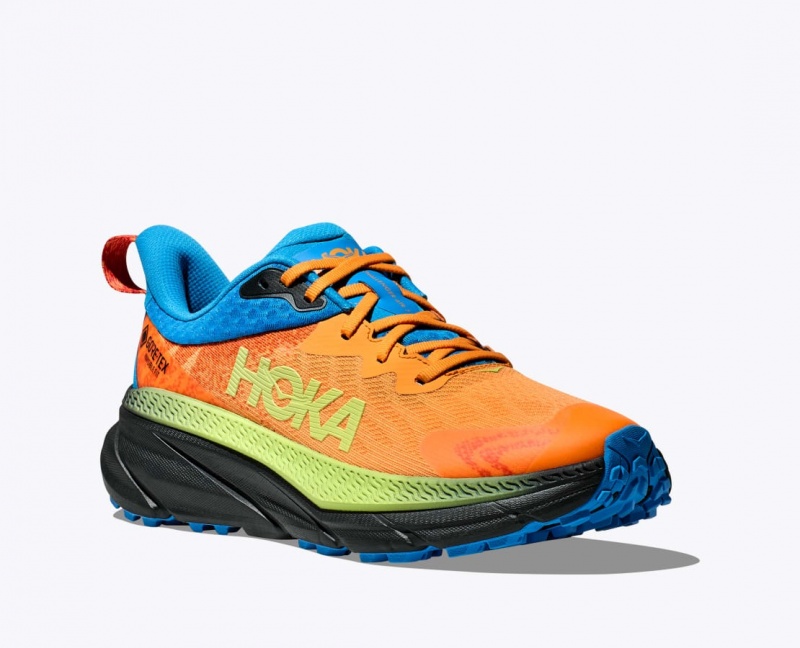 HOKA Challenger 7 GTX Men's Trail Running Shoes Orange / Green / Blue | 82690IEXZ