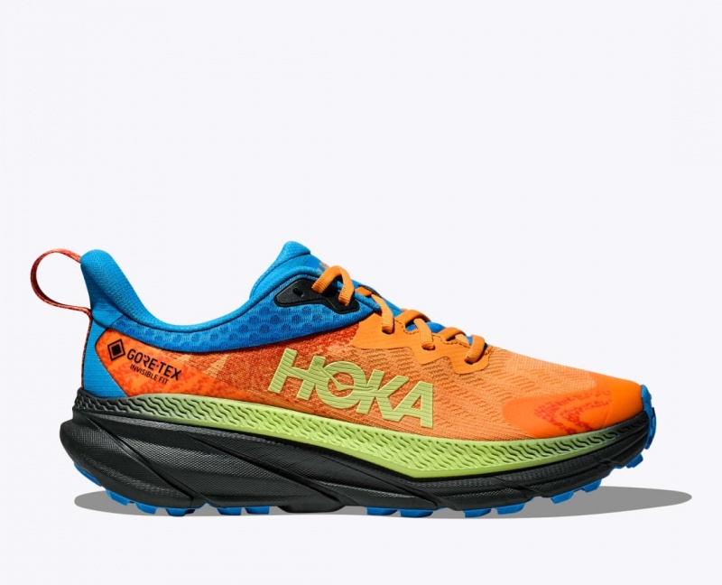 HOKA Challenger 7 GTX Men\'s Trail Running Shoes Orange / Green / Blue | 82690IEXZ