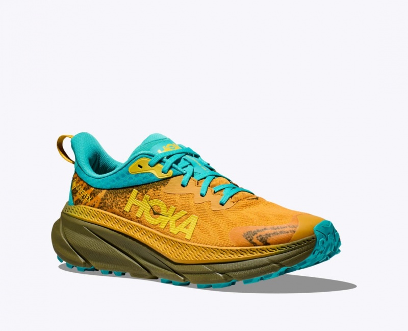 HOKA Challenger 7 GTX Men's Trail Running Shoes Orange / Olive / Turquoise | 61428RGDK