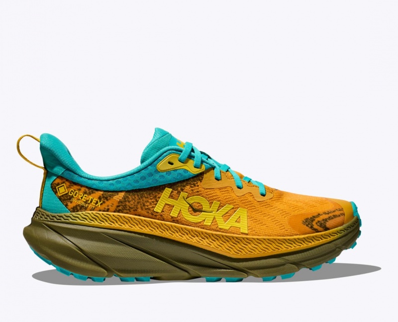 HOKA Challenger 7 GTX Men\'s Trail Running Shoes Orange / Olive / Turquoise | 61428RGDK