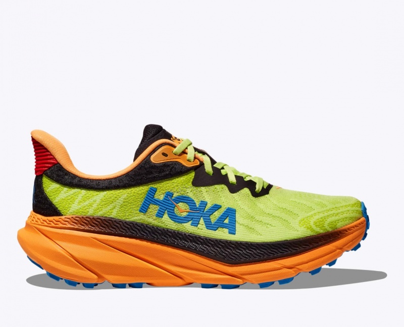 HOKA Challenger 7 Men\'s Trail Running Shoes Green / Black / Orange | 54097XMDL