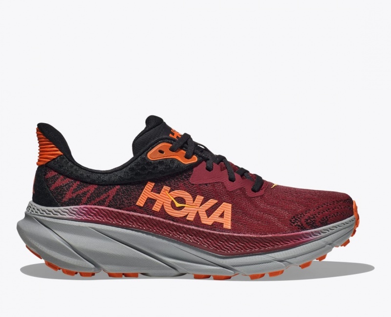 HOKA Challenger 7 Men\'s Trail Running Shoes Dark Red / Black | 42508RTOI