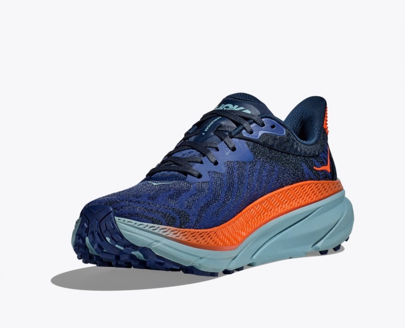 HOKA Challenger 7 Men's Trail Running Shoes Dark Blue / Orange | 40786DCPE