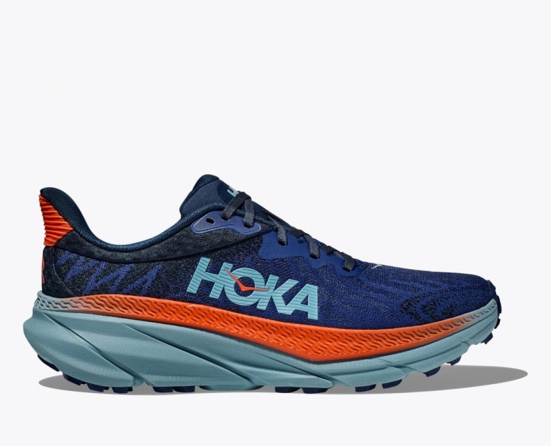 HOKA Challenger 7 Men\'s Trail Running Shoes Dark Blue / Orange | 40786DCPE