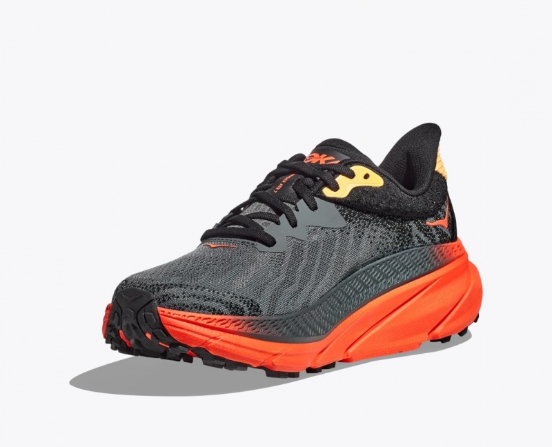 HOKA Challenger 7 Men's Trail Running Shoes Black / Red | 64230ALBY