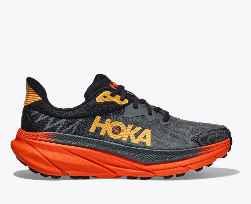 HOKA Challenger 7 Men\'s Trail Running Shoes Black / Red | 64230ALBY