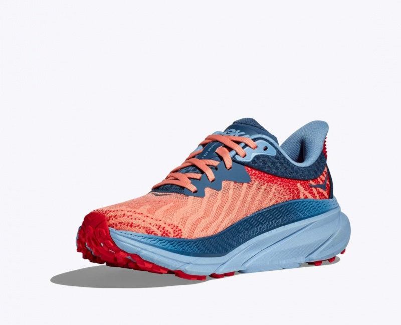 HOKA Challenger 7 Women's Trail Running Shoes Coral / Dark Blue | 71430OSPV