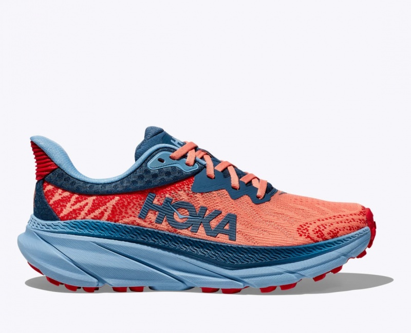 HOKA Challenger 7 Women\'s Trail Running Shoes Coral / Dark Blue | 71430OSPV