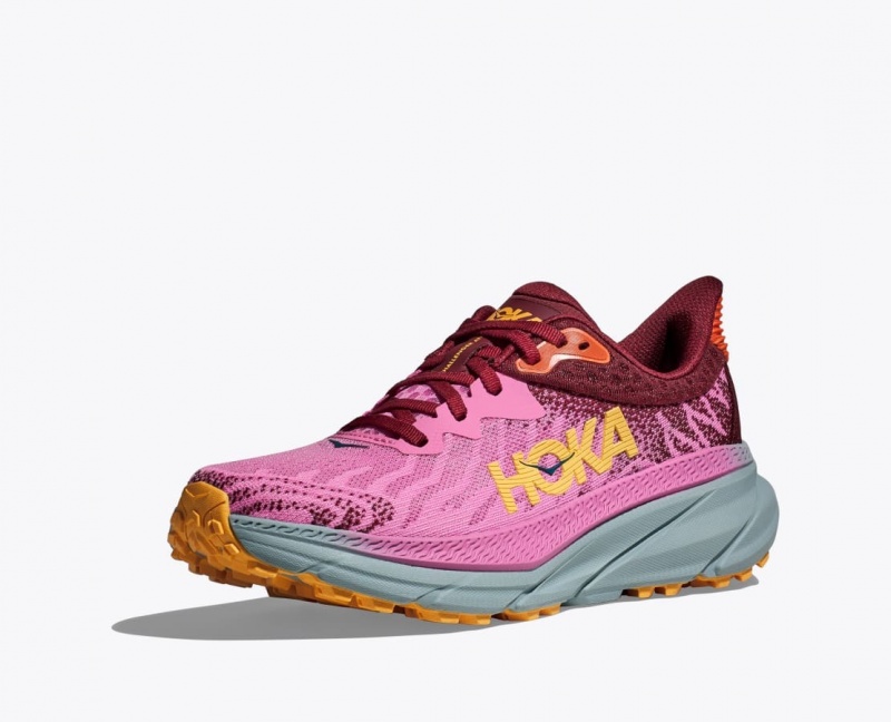 HOKA Challenger 7 Women's Trail Running Shoes Pink / Dark Red | 28697SRKD