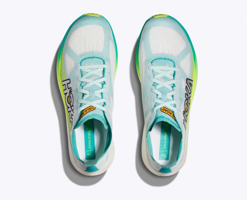 HOKA Cielo Road Men's Running Shoes White / Turquoise | 20567VBYP