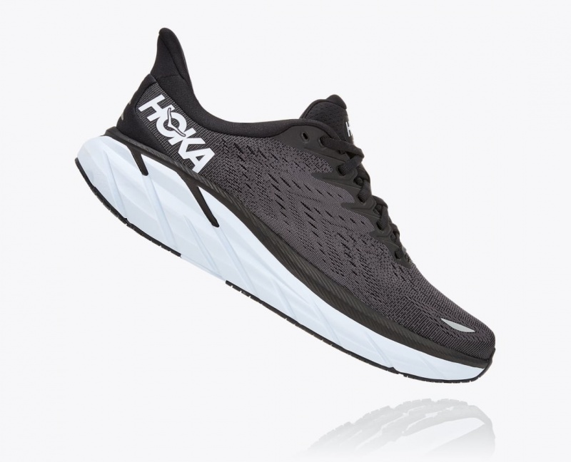 HOKA Clifton 8 Men's Running Shoes Black / White | 74860XCEQ