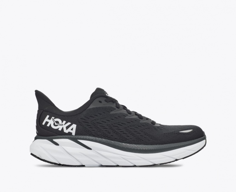 HOKA Clifton 8 Men\'s Running Shoes Black / White | 74860XCEQ