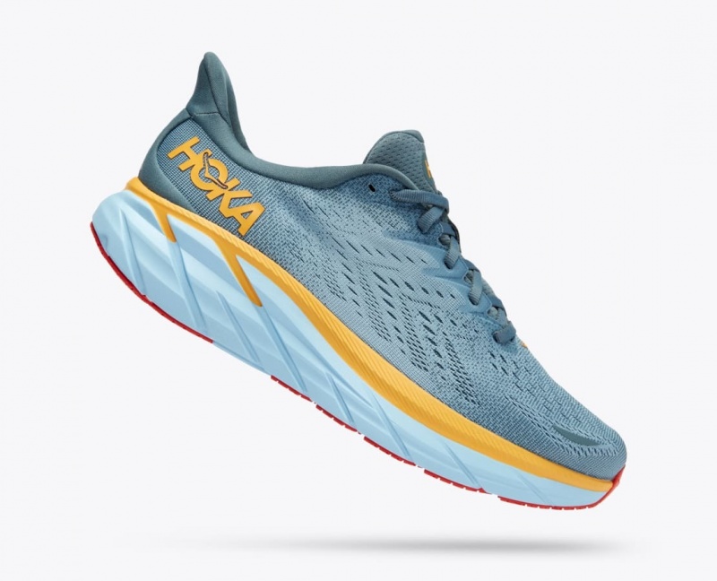 HOKA Clifton 8 Men's Running Shoes Blue Green / Orange | 57286OCNP