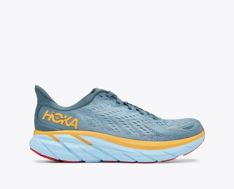 HOKA Clifton 8 Men\'s Running Shoes Blue Green / Orange | 57286OCNP