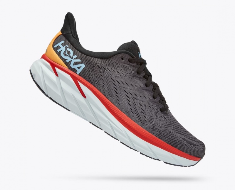 HOKA Clifton 8 Men's Running Shoes Dark Grey / Red | 21498QKDV