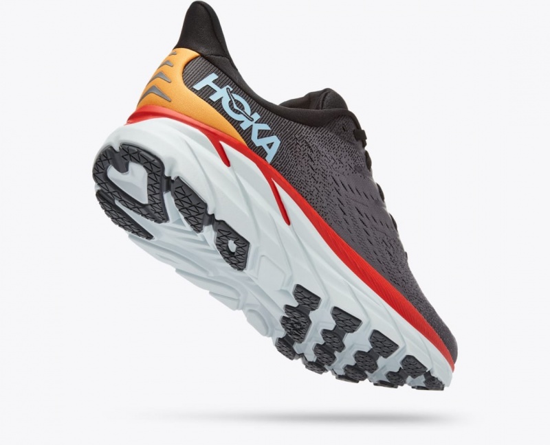 HOKA Clifton 8 Men's Running Shoes Dark Grey / Red | 21498QKDV