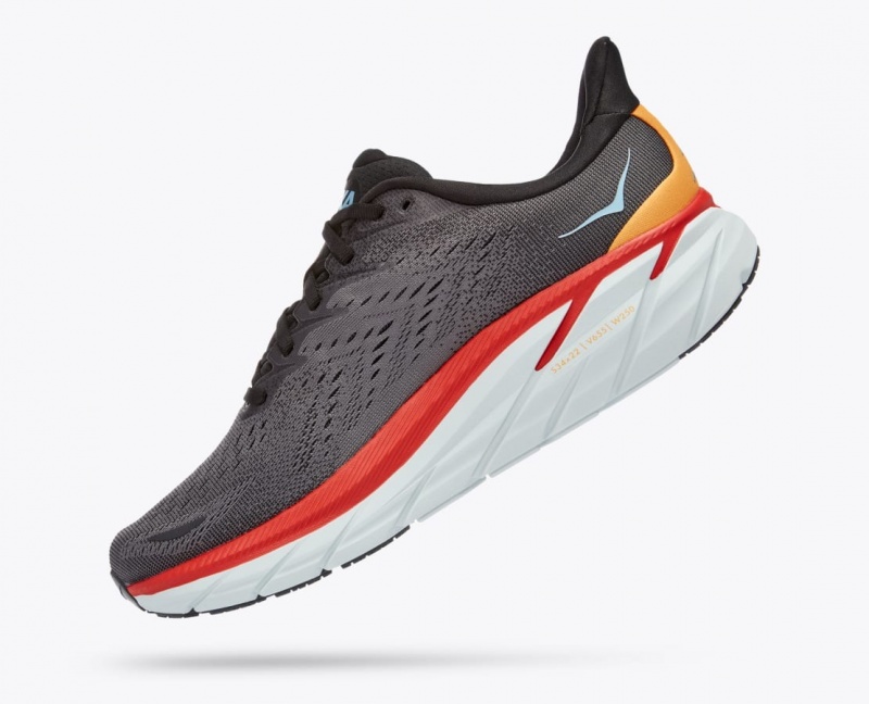 HOKA Clifton 8 Men's Running Shoes Dark Grey / Red | 21498QKDV