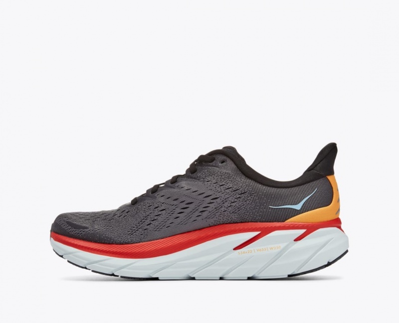 HOKA Clifton 8 Men's Running Shoes Dark Grey / Red | 21498QKDV