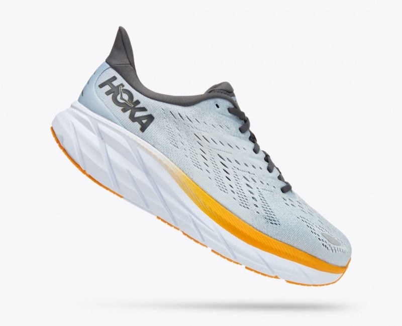 HOKA Clifton 8 Men's Running Shoes Light Blue / Orange | 04281UFAG