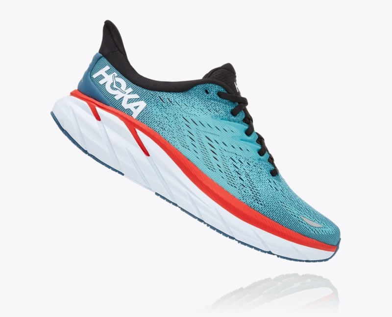 HOKA Clifton 8 Men's Running Shoes Turquoise / Red | 71908SBRO