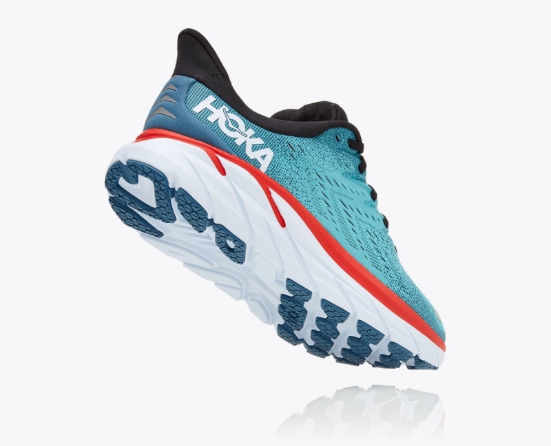 HOKA Clifton 8 Men's Running Shoes Turquoise / Red | 71908SBRO