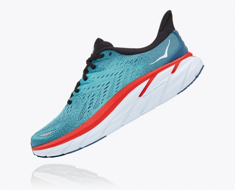 HOKA Clifton 8 Men's Running Shoes Turquoise / Red | 71908SBRO