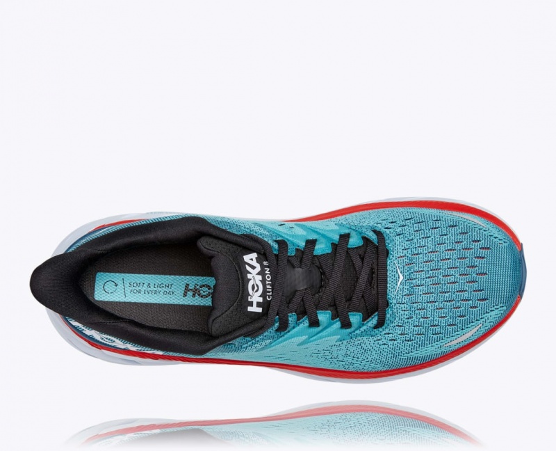 HOKA Clifton 8 Men's Running Shoes Turquoise / Red | 71908SBRO